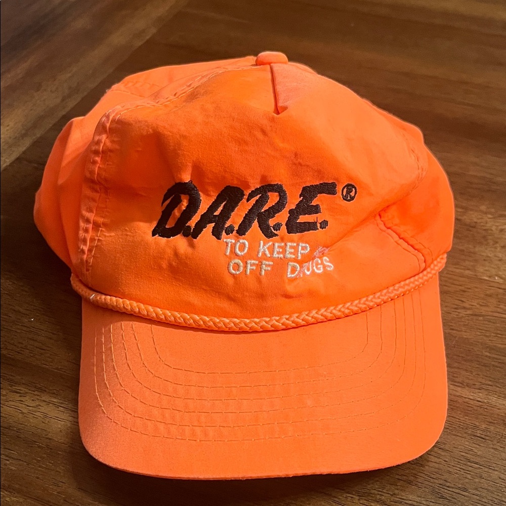 Vintage neon Orange D.A.R.E. Cap hat adjustable dare the keep kids off drugs